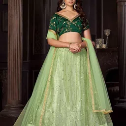 KALINI Embroidered Thread Work Semi-Stitched Lehenga & Unstitched Blouse With Dupatta-image-47