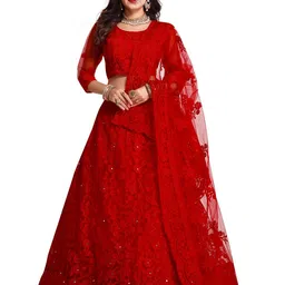 KALINI Embroidered Sequinned Semi-Stitched Lehenga & Unstitched Blouse With Dupatta-0