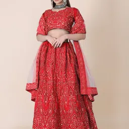 KALINI Embroidered Sequinned Semi-Stitched Lehenga & Unstitched Blouse With Dupatta-image-66