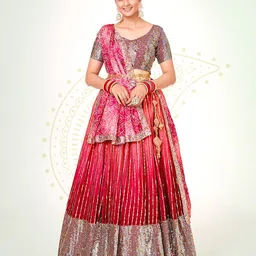 SHOPGARB Embroidered Sequinned Semi-Stitched Lehenga & Unstitched Blouse With Dupatta-picture-43