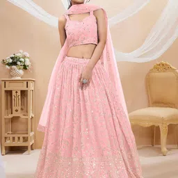 FABPIXEL Embroidered Sequinned Semi-Stitched Lehenga Choli With Dupatta-picture-15