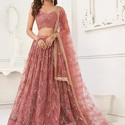 FABPIXEL Embroidered Sequinned Semi-Stitched Lehenga & Unstitched Blouse With Dupatta-picture-52