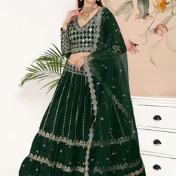 Angroop Sequinned Embroidered Semi-Stitched Lehenga & Unstitched Blouse With Dupatta-image-2