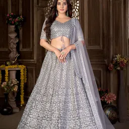 Kvsfab Embroidered Sequinned Semi-Stitched Lehenga Choli With Dupatta-picture-18