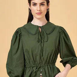 Honey by Pantaloons Peter Pan Collar Puff Sleeve Cotton Cinched Waist Top-image-60