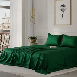 Stoa Paris Date Night Emerald Green 300 TC Satin Queen Bedsheet + 2 Pillow Covers-image-89