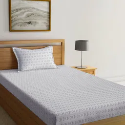 KLOTTHE Grey Geometric 300 TC Fitted Single Bedsheet & Pillow Cover-image-70