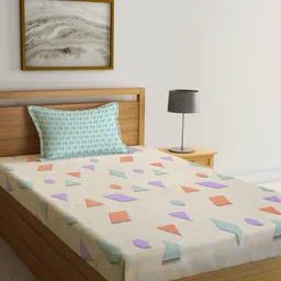 KLOTTHE Book Fold Cream & Orange Colored Printed 300 TC Single Bedsheet & 1 Pillow Cover-picture-28