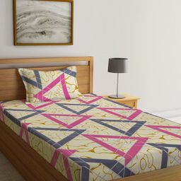 KLOTTHE Pink & Blue Printed 300 TC Single Bedsheet & 1 Pillow Cover-image-78