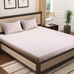 KLOTTHE White & Brown Geometric-Printed 300TC Double Bedsheet with 2 Pillow Covers-8