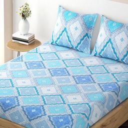 HOKIPO Geometric Microfiber 125 GSM Fitted King Bedsheet With 2 Pillow Covers-image-4