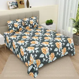 DREAM WEAVERZ Green & Orange Pure Cotton 220 TC Super King Bedsheet With 2 Pillow Covers-image-46