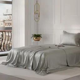 Stoa Paris Date Night Collection Grey 300TC Single Satin Bedsheet With 1 Pillow Covers-image-87