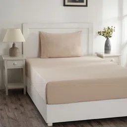 MASPAR Colorart Eden Beige 144TC Cotton Single Bedsheet With 1 Pillow Cover-image-16