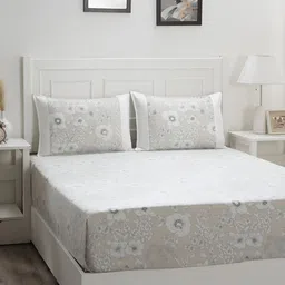 MASPAR Green Floral Printed 200TC Cotton Double Bedsheet With Pillow Cover-image-36