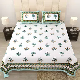 BED-SHEET.COM Green & Brown Ethnic Motifs Cotton 180 TC King Bedsheet With 2 Pillow Covers-picture-43