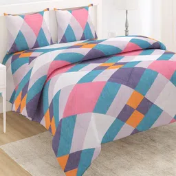 HOKIPO White & Blue Geometric 3 Pieces Double King Regular Bedding Set-picture-34
