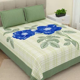 DREAM WEAVERZ Green & Blue Pure Cotton 220 TC Super King Bedsheet with 2 Pillow Covers-image-7