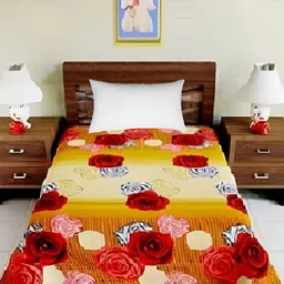 Supreme Home Collective Gold-Toned & Red Floral Printed 144 TC Single Bedsheet-image-79