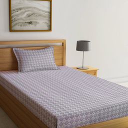 KLOTTHE Grey & White Geometric-Printed 300TC Single Bedsheet With Pillow Cover-image-32