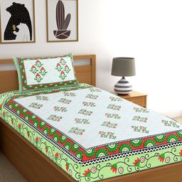 Salona Bichona Jaipuri Cotton 140 TC Single Bedsheet With 1 Pillow Cover-image-88