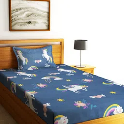 Home Sizzler Blue Cartoon Characters 210 TC Microfibre Single Bedsheet With 1 Pillow Cover-image-80