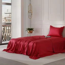 Stoa Paris Date Night Collection Red 300 TC Single Satin Bedsheet with 1 Pillow Covers-image-15