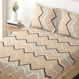 HOKIPO Geometric 135 GSM Single Fitted Bedsheet with 1 Pillow Cover-image-56