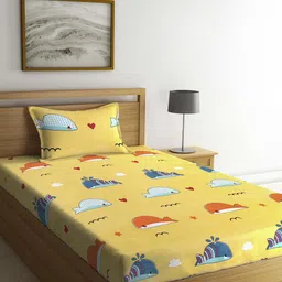 Arrabi Yellow Graphic 300 TC Single Bedsheet with 1 Pillow Covers-image-8