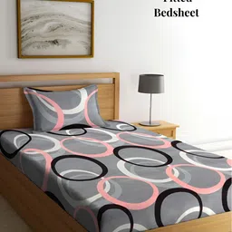 Arrabi Grey & White Geometric 300 TC Single Fitted Bedsheet With 1 Pillow Cover-image-23