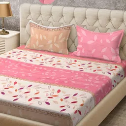 KLOTTHE Grey & Blue Geometric 300 TC Fitted  King Double Bedsheet with 2 Pillow Covers-image-94