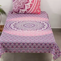 HANDICRAFT PALACE Pink & Maroon Ethnic Motifs 144 TC Queen Bedsheet with 1 Pillow Covers-image-28
