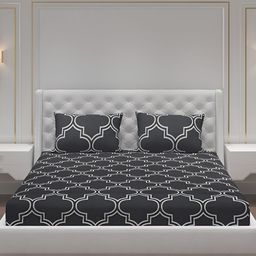 Moca By Monte Carlo Charcoal & White Geometric 120 TC Queen Bedsheet with 2 Pillow Covers-picture-10