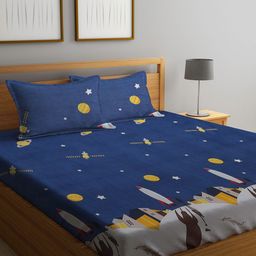 Home Sizzler Blue & Yellow Cartoon Characters 144 TC Queen Bedsheet with 2 Pillow Covers-image-9