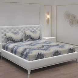 Moca By Monte Carlo Beige Ethnic Motifs 120 TC 2 Queen Bedsheet with 4 Pillow Covers-image-97