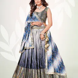 SHOPGARB Embroidered Sequinned Semi-Stitched Lehenga & Unstitched Blouse With Dupatta-picture-49