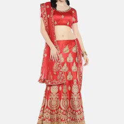 SHADOW & SAINING Red & Gold-Toned Embroidered Semi-Stitched Lehenga Unstitched Blouse With Dupatta-image-48
