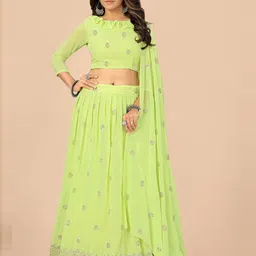 Nityanta Fab Yellow Embroidered Patchwork Semi-Stitched Lehenga & Unstitched Blouse With Dupatta-1