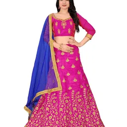 MANVAA Ethnic Motif Embroidered Semi-Stitched Lehenga & Unstitched Blouse With Dupatta-picture-4