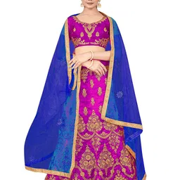 MANVAA Embroidered Thread Work Semi-Stitched Lehenga & Unstitched Blouse With Dupatta-image-15