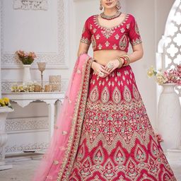 KALINI Embroidered Thread Work Semi-Stitched Lehenga & Unstitched Blouse With Dupatta-18