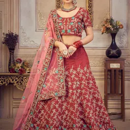 KALINI Embroidered Thread Work Semi-Stitched Lehenga & Unstitched Blouse With Dupatta-picture-9