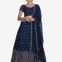 KALINI Embroidered Thread Work Semi-Stitched Lehenga & Unstitched Blouse With Dupatta-6