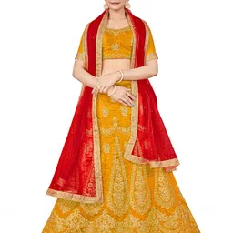 MANVAA Embroidered Thread Work Semi-Stitched Lehenga & Unstitched Blouse With Dupatta-picture-20