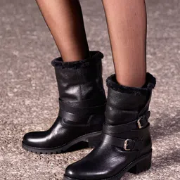 Saint G Women Black Buckle Decorative High Ankle Leather Boots-image-88