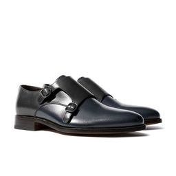 Rapawalk Black & Blue Handcrafted Standard Width Leather Monks-image-95