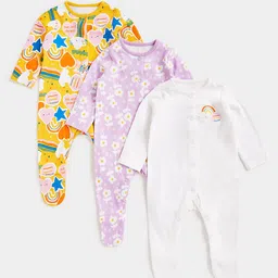 mothercare Infant Girls Pack Of 3 Pure Cotton Sleepsuits-image-92