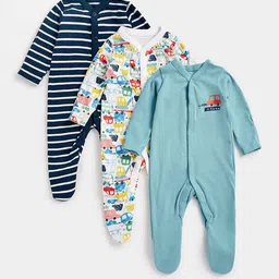 mothercare Infant Boys Pack of 3 Pure Cotton Sleepsuits-image-40