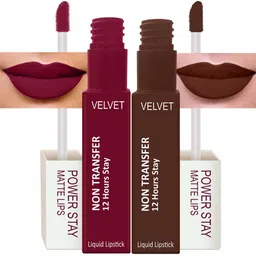 PERPAA Set Of 2 Waterproof Liquid Matte Power Stay Lipstick-Cherry Red & Bon Bon Brown-4ml-3