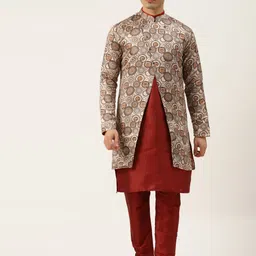 SOJANYA Men Maroon & Beige Kurta with Churidar-picture-37